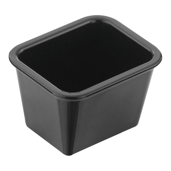 A black plastic sugar packet holder with a rectangular shape.