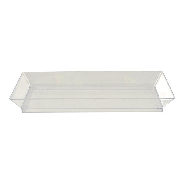 A clear rectangular disposable plastic tray.