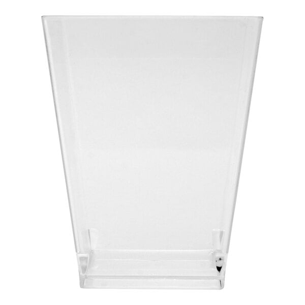 A clear, square-shaped disposable plastic cup with a 5.1 oz. capacity.