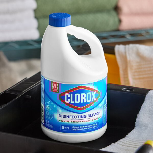A bottle of CloroxPro Clorox concentrated disinfecting bleach with CloroMax.
