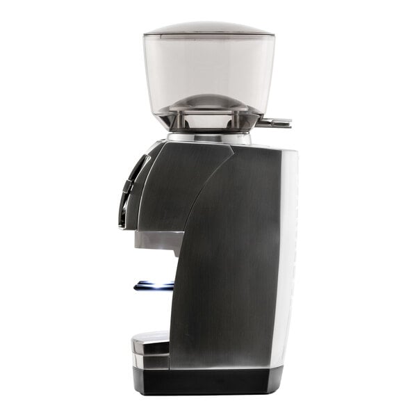 A silver Baratza Forté AP espresso grinder with a clear bean hopper and a modern design.