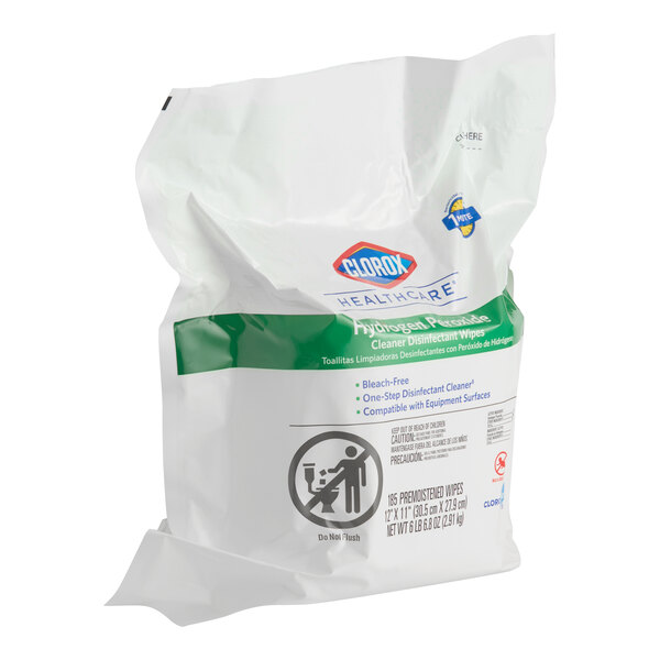 A refill pack of Clorox Healthcare hydrogen peroxide cleaner disinfectant wipes containing 185 premoistened wipes.