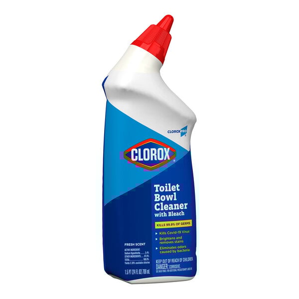 A bottle of CloroxPro Clorox 24 oz. fresh scent toilet bowl cleaner with bleach.