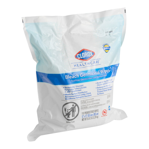 A refill pack of Clorox Healthcare bleach germicidal wipes containing 110 premoistened wipes.