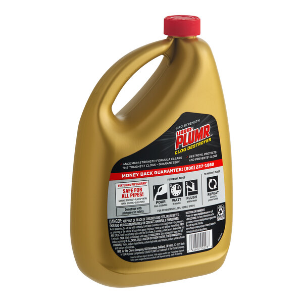 An 80 oz. bottle of Liquid Plumr Pro-Strength Clog Destroyer liquid gel drain cleaner.