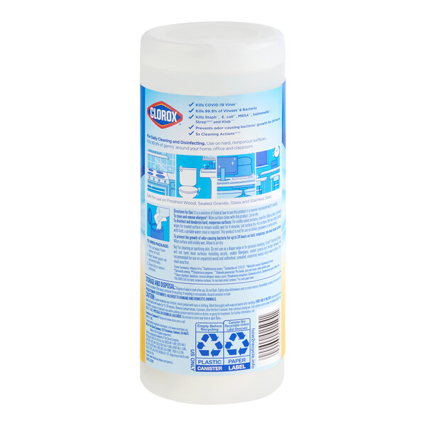 A canister of Clorox disinfecting wipes in a 35-count, crisp lemon scent.