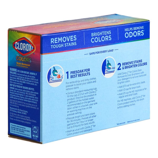 A box of Clorox 2 for Colors stain remover and color brightener powder.
