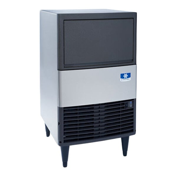 A compact undercounter ice machine with a front bin and air-cooled system.