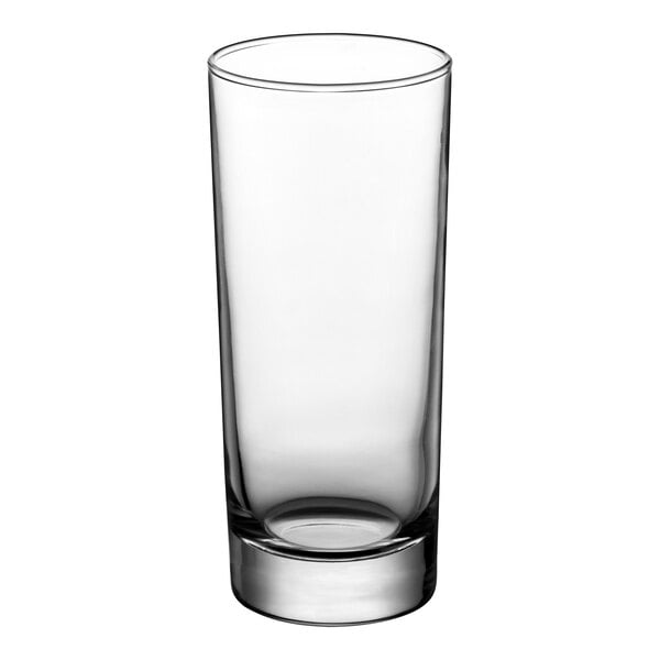A clear, straight-sided 10.5 oz Collins glass.