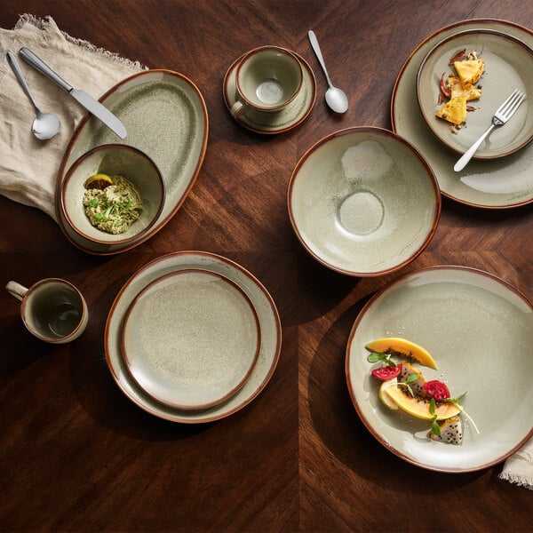 Libbey Hedonite Sage 12" x 7 1/2" Porcelain Oval Platter - 12/Case