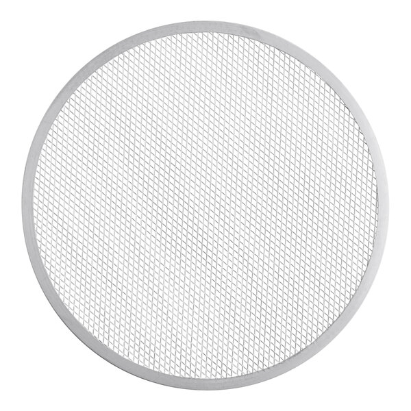 An American Metalcraft heavy duty aluminum pizza screen with a grid pattern.