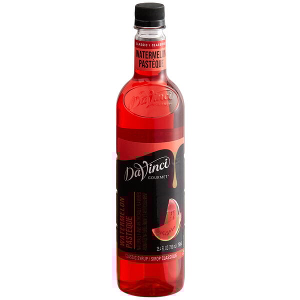 A bottle of DaVinci Gourmet Classic Watermelon Flavoring Syrup.