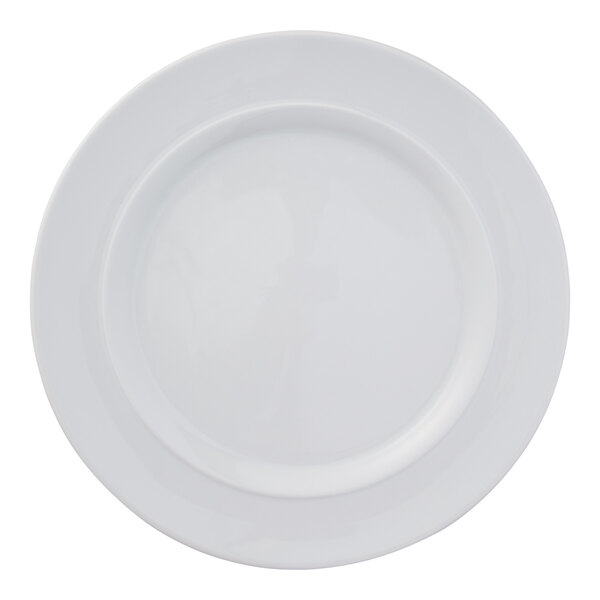A plain white round porcelain plate.