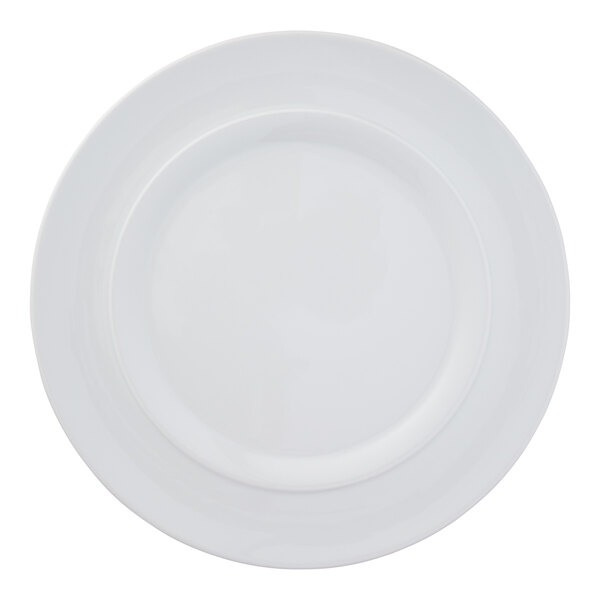 A plain white round porcelain plate.