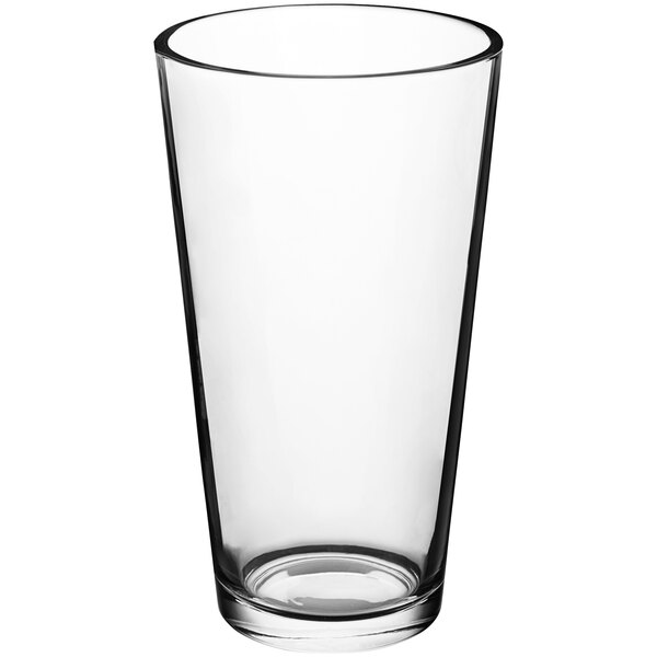 A clear, empty 20 oz. mixing glass with a slightly tapered shape.