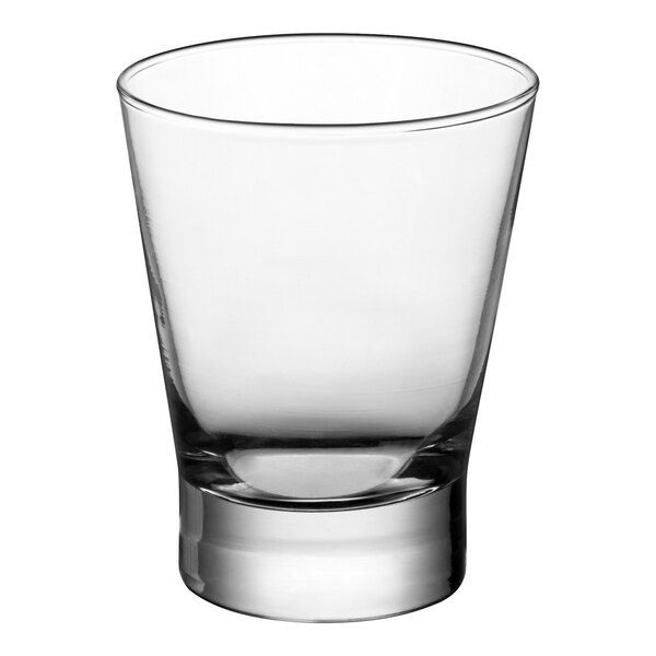 A clear 12 oz. rocks or old fashioned glass with a thick base.