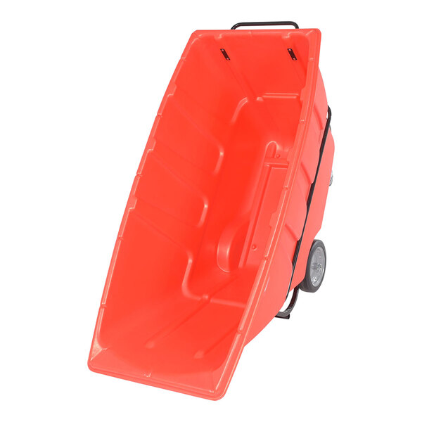 A red medium-duty bulk tilt truck with a 1 cubic yard capacity and two wheels.