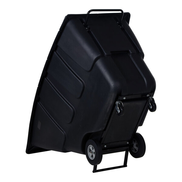 A black medium-duty bulk tilt truck with wheels and a handle, designed for transporting heavy loads.