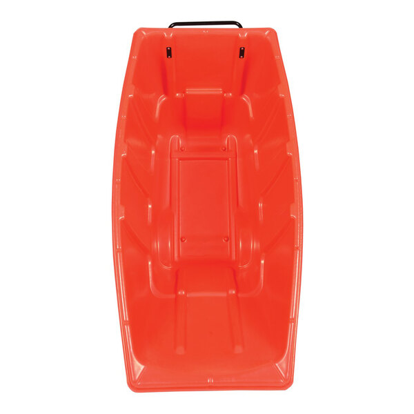 A red light-duty bulk tilt truck with a 1 cubic yard capacity.