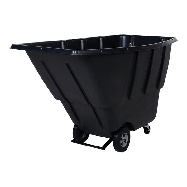 A large black light-duty bulk tilt truck with wheels and a 1 cubic yard capacity.