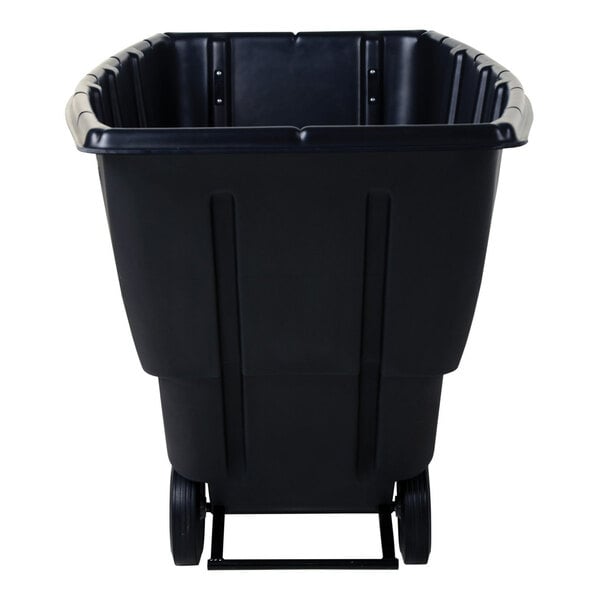 A black light-duty bulk tilt truck with wheels and an 850 lb. capacity.