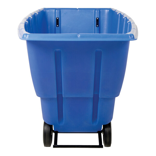 A blue light-duty bulk tilt truck with a 1 cubic yard capacity and two wheels.