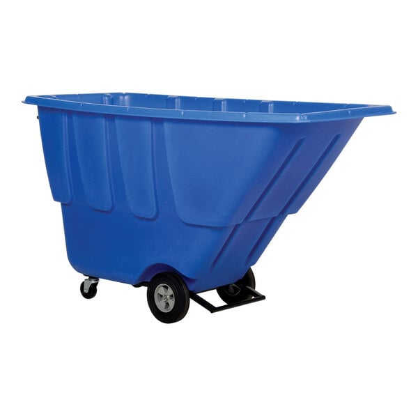 A blue medium-duty bulk tilt truck with wheels and a 1,250 lb. capacity.