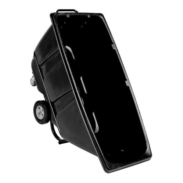 A large black heavy-duty bulk tilt truck with two wheels and a high-capacity container.