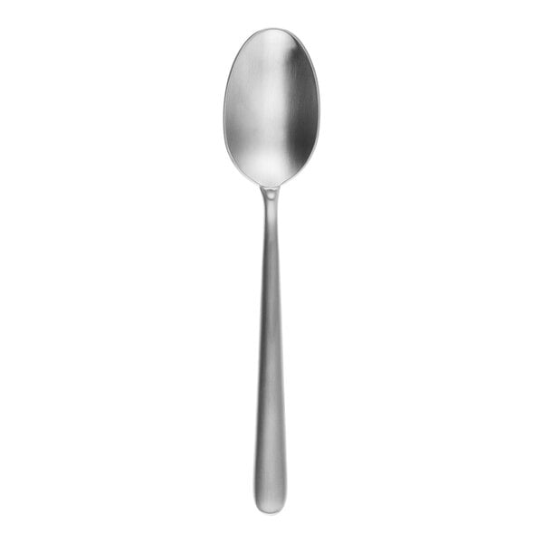 A stainless steel coffee spoon with a satin finish.