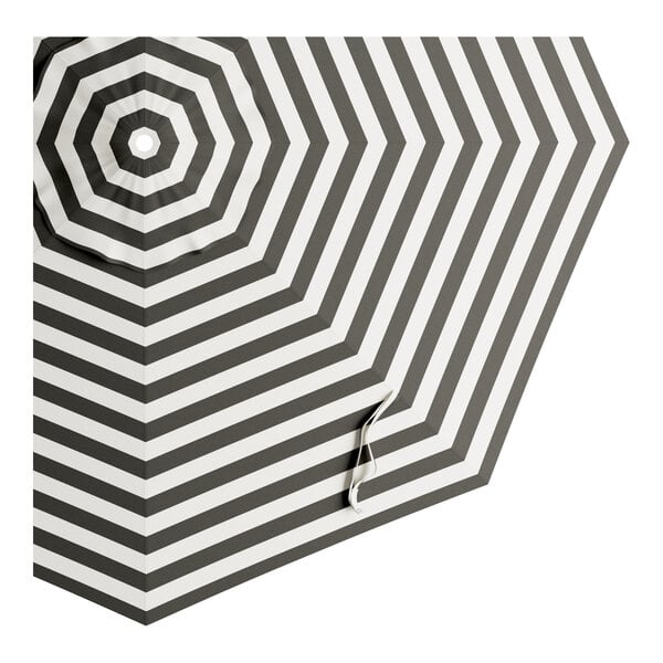 A round black and white striped umbrella canopy designed for aluminum crank lift auto tilt umbrellas.