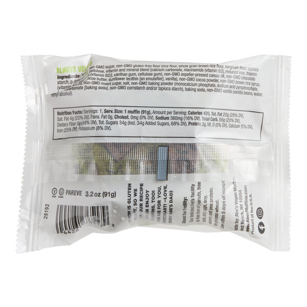 A packaged Abe's One Big Muffin Individually Wrapped Vegan Chocolate Muffin, 3.2 oz.