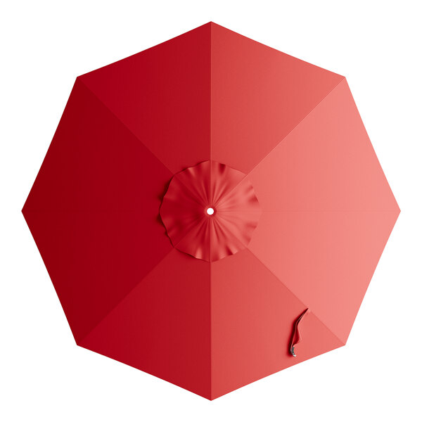 A round carnation red umbrella canopy designed for 9-foot aluminum crank lift auto tilt umbrellas.