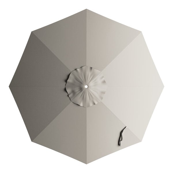 A round fog gray umbrella canopy designed for 9-foot aluminum crank lift auto tilt umbrellas.