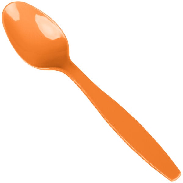 A heavy weight plastic spoon in a sunkissed orange color.