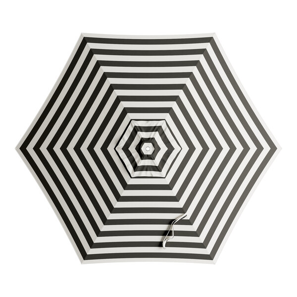 A round black and white striped umbrella canopy designed for aluminum push lift umbrellas.