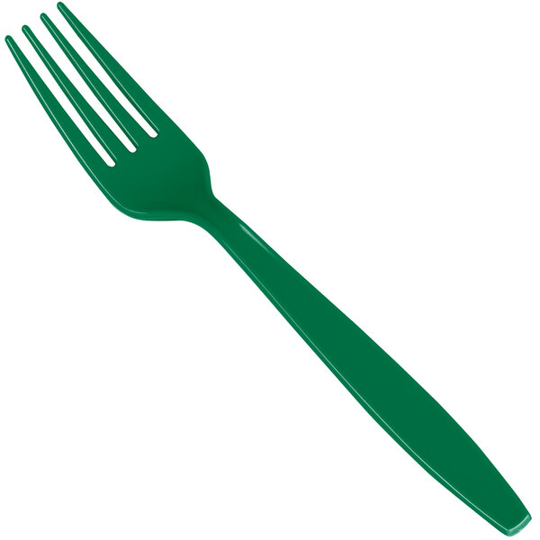 A green heavy weight plastic fork.