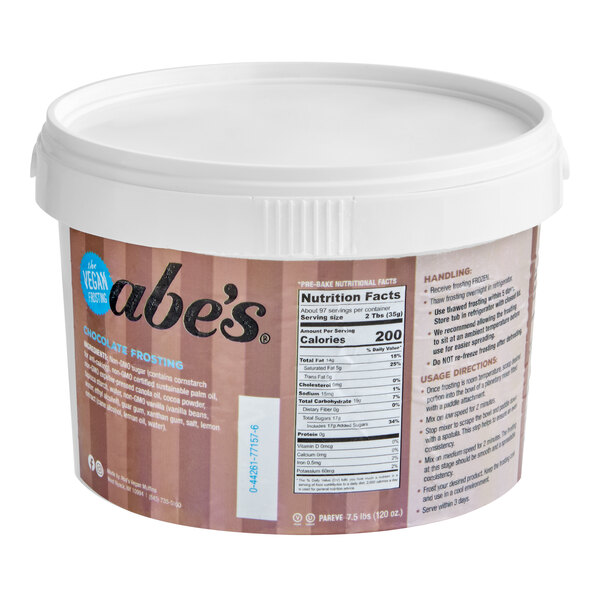 A large tub of Abe's Vegan Chocolate Frosting.