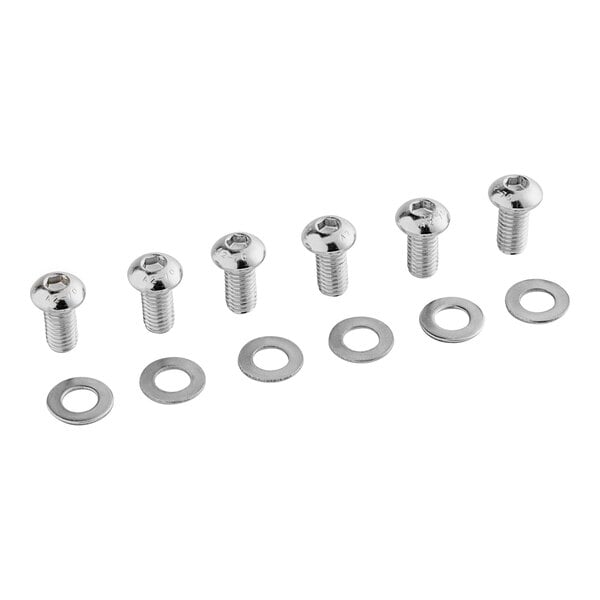 A set of six silver hex socket head screws and six matching washers.