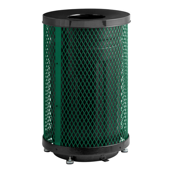 Lancaster Table & Seating 55 Gallon Heavy-Duty Round Green Expanded Steel Outdoor Trash Can with Flat Lid