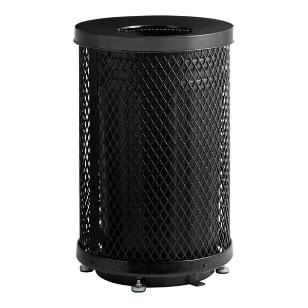 Lancaster Table & Seating 36 Gallon Heavy-Duty Round Black Expanded Steel Outdoor Trash Can with Flat Lid