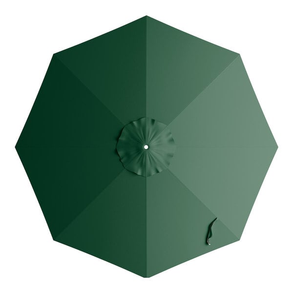 An 11-foot round forest green umbrella canopy designed for aluminum crank lift umbrellas.