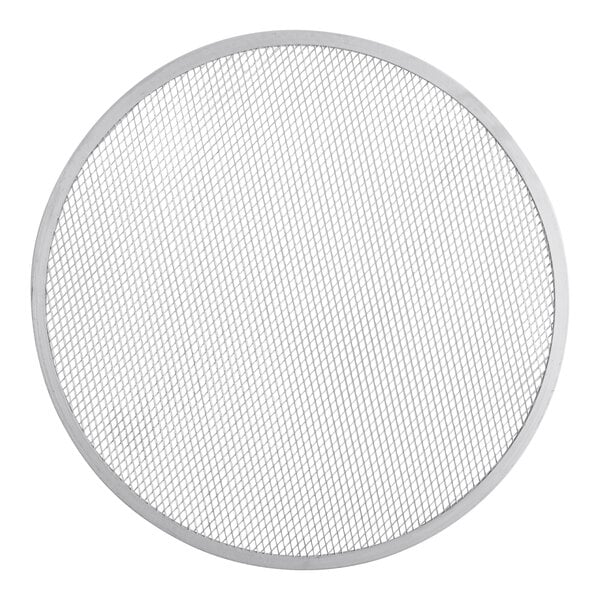 An American Metalcraft heavy duty expanded aluminum pizza screen with a metal grid pattern.