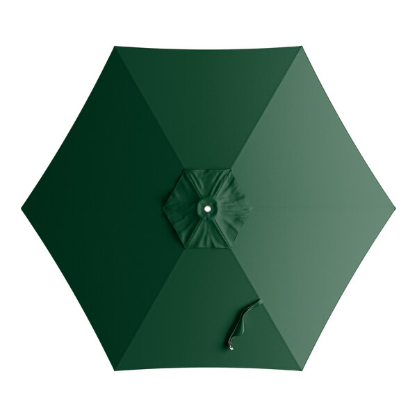 A round forest green umbrella canopy designed for 7 1/2 foot aluminum push lift umbrellas.