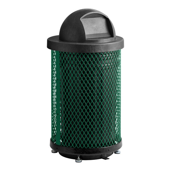 Lancaster Table & Seating 36 Gallon Heavy-Duty Round Green Expanded Steel Outdoor Trash Can with Dome Lid