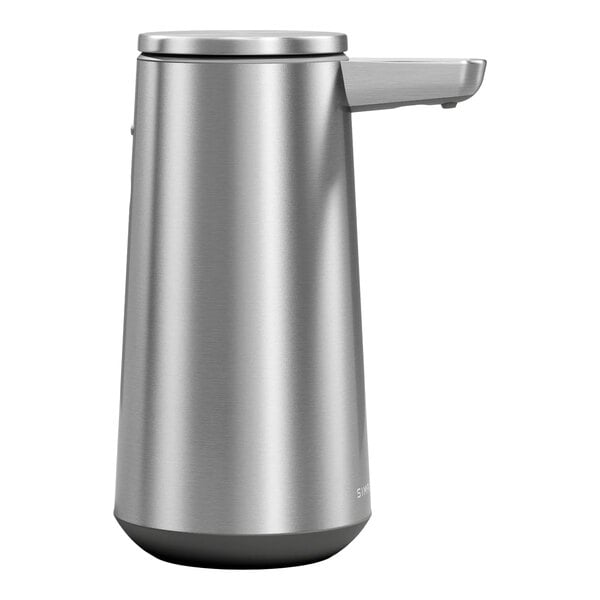 A brushed stainless steel foam sensor pump with a refillable cartridge.