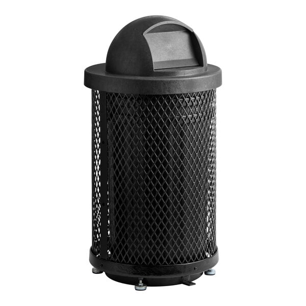 Lancaster Table & Seating 36 Gallon Heavy-Duty Round Black Expanded Steel Outdoor Trash Can with Dome Lid