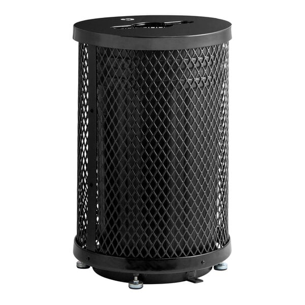 Lancaster Table & Seating 36 Gallon Heavy-Duty Round Black Expanded Steel Outdoor Trash Can with Recycle Lid