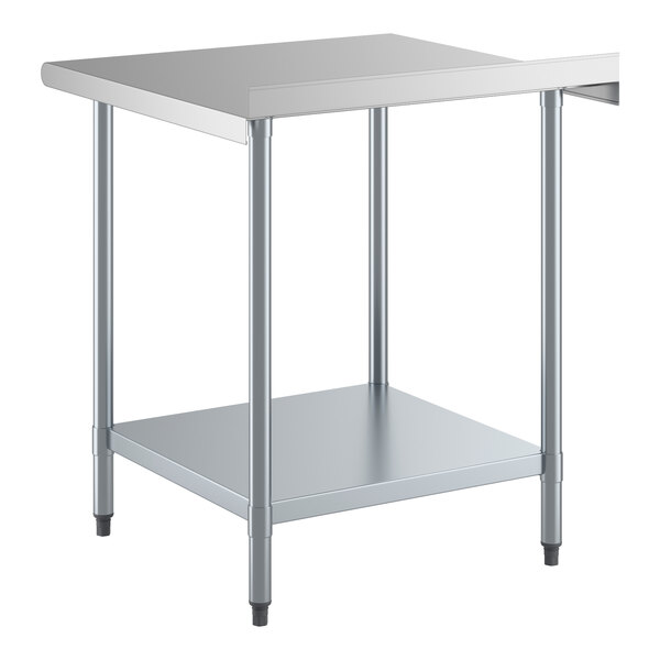 A stainless steel work table with an undershelf and a 2-inch backsplash.