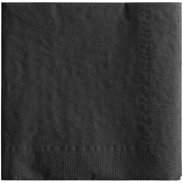 A black 2-ply beverage or cocktail napkin with a 1/4 fold design.