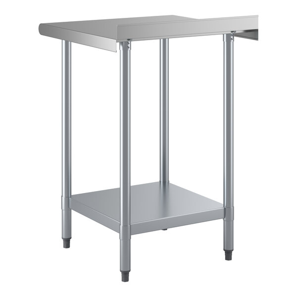 A stainless steel work table with an undershelf and a 2-inch backsplash.